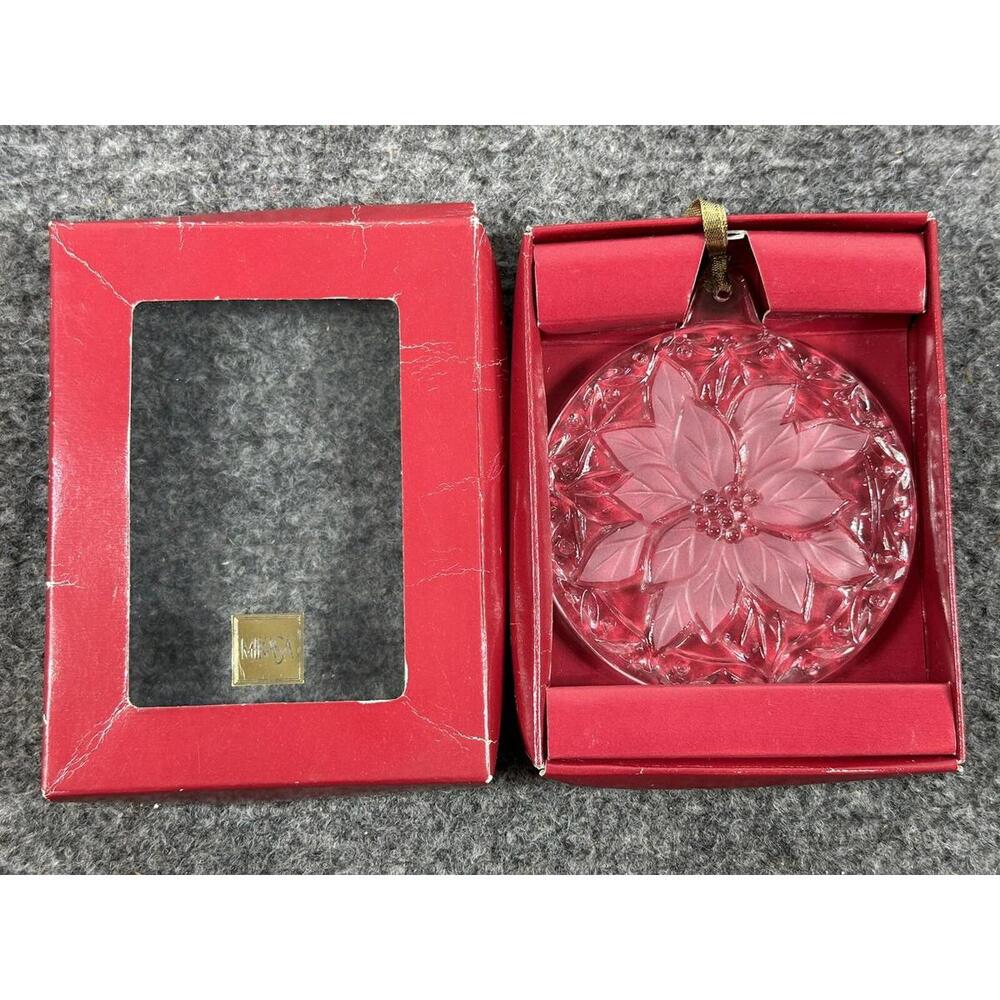 Mikasa Clear And Frosted Glass Poinsettia Christmas‎ Ornament